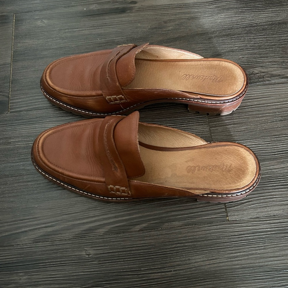 Madewell Cognac Leather Slip-On Loafer Mules - Picture 7 of 7